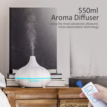 Load image into Gallery viewer, 550ml Aroma Air Humidifier Essential Oil Diffuser  Aromatherapy Electric Ultrasonic cool Mist Maker for Office Home Bedroom Living Room Study Yoga Spa - Wood Grain, 7 Colors LED Light
