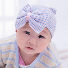 Load image into Gallery viewer, Newborn Baby Girls Striped Headband Headwear Toddler Soft Hat with Bow For Baby Girls
