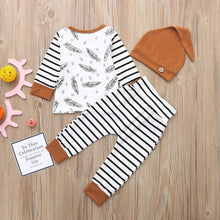 Load image into Gallery viewer, Modern Babz Pajamas Winter Baby Boy / Girl Clothing Feather T shirt Tops Striped Pants Outfit For Kids
