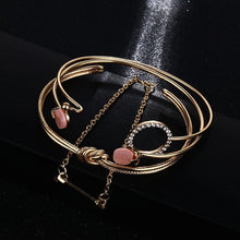 Load image into Gallery viewer, Luxury Modern  Gold Crystal Circle Arrow Bracelets Set for Women In Bohemian Pink Opal Adjustable Charm Bracelet Jewelry Style for Women and Ladies
