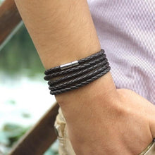 Load image into Gallery viewer, NEW Trendy Black Retro Wrap Long Leather Men Brecelets Bangles Fashion Sporty Chain Link Male Charm Bracelet
