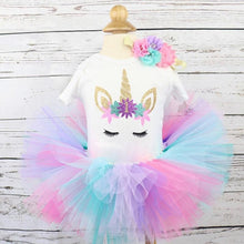 Load image into Gallery viewer, Modern Birthday Outfit Ensemble One Year Little Girl Dress Clothing Baby Child Summer Clothes With Unicorn Dress Design For Girls
