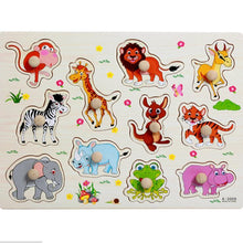 Load image into Gallery viewer, Kid Early Educational Table With Shapes of Vegetables and Animals Baby Hand Grasp Wooden Puzzle Toy Alphabet And Digit Learning Education Child Wood Toy
