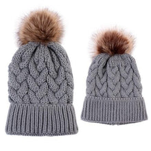 Load image into Gallery viewer, Luxury Modern Cute Kids Girls Hats Mother &amp; Daughter Warm Knitted Hat And Caps Winter Newborn Baby Cap
