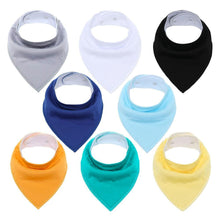 Load image into Gallery viewer, 8PCS/SET Comfortable Colorful 100% Organic Cotton Adjustable Snaps Bandana Saliva Bibs For Baby Boys &amp; Girls Kids
