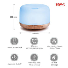 Load image into Gallery viewer, Air Humidifier Essential oil diffuser 300ML 500ML Ultrasonic Cool Mist Maker Fogger Humidifier LED Lamp Aroma Diffuser Electric  Aromatherapy Diffuser umidifier Aroma Essential Oil Diffuser with 4 Timers 2 Misting Modes Waterless Auto Off
