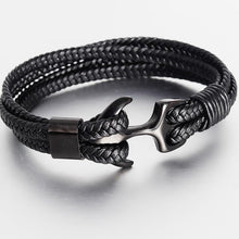 Load image into Gallery viewer, Modern Trend Leather Elegant Bracelet For Men Jewelry Blue Luxury Leather Gold Stainless Steel Anchor Braided Rope Amazing Nautical Style Friendship Bracelet Gift
