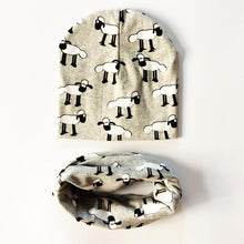 Load image into Gallery viewer, Modern Children Girls Cartoon Sheep Printing Cotton Hat and Scarf Animal Pattern Kids Caps Baby Beanie
