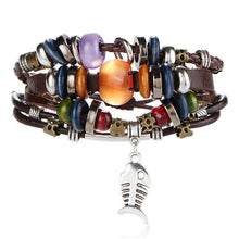 Load image into Gallery viewer, BOHO Tibet Stone Feather Multilayer Leather Bracelet Eye Fish Charms Beads Bracelets For Men Vintage Punk Wrap Wristband Cool Jewelry
