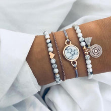 Load image into Gallery viewer, Luxury Modern  Gold Crystal Circle Arrow Bracelets Set for Women In Bohemian Pink Opal Adjustable Charm Bracelet Jewelry Style for Women and Ladies
