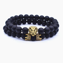 Load image into Gallery viewer, Classic Vintage Elegant Lion Head and Luxury Crown Charm Bracelet Natural Lava Stone Beads Amazing Bracelet Great For Men Fashion Jewelry
