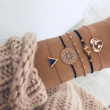 Load image into Gallery viewer, Bohemian Black Beads Chain Bracelets Bangles For Women Fashion Heart Compass Gold Color  Bracelets Sets Luxury Jewelry Gifts
