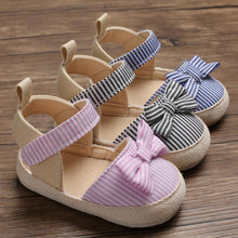 Load image into Gallery viewer, Newborn Baby Girl Striped Bow Sandals Soft Shoes Infants Anti-Slip Sneaker New Fashion Clogs 0-18M
