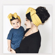 Load image into Gallery viewer, Modern retro Vintage Baby and Mom Textured Headwrap Pre-tied Turban Headband Bow Super Soft and Stretchy Hair Bows Kids Accessories for Girls and Moms
