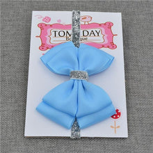 Load image into Gallery viewer, Luxury New Baby Hair Bow Flower Headband Silver Ribbon Hair Band Handmade Hair Accessories Bow for Children
