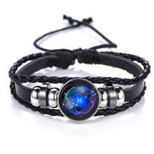 Load image into Gallery viewer, New Gemini C Leo Virgo Libra Scorpio 12 Constellation Amazing Black Elegant Punk Leather Bracelet Zodiac Bracelet For Men And Women
