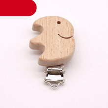 Load image into Gallery viewer, Modern Wood Naural Nipple Chain Accessories BPA Free Cute Modelling Beech Pacifier Clip Small Elephant Heart-shaped Holder for Pacifier
