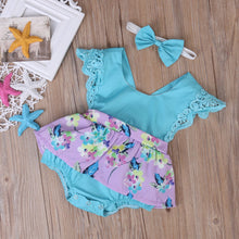 Load image into Gallery viewer, Summer Princess Floral Romper Dress For Baby Girl with Lace Sleeve+Headband For Little Princess
