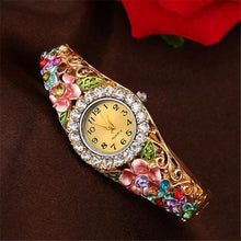 Load image into Gallery viewer, Elegant  Watch Gold Luxury Women Watch Colorful Abstract Enamel Paint Crystal Rhinestone Bangle Wristwatches Bracelet Watch For Women Ladies and Girls
