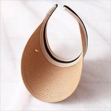 Load image into Gallery viewer, Vintage Women's Sun Hats Handmade Straw Visor Caps Fashionable Adult Sun Beach Top Hats Cute Bowknot Design Fashion Summer Women's Casual Caps Straw Hats Parent-Child Summer Hat Empty Top Beach Hat
