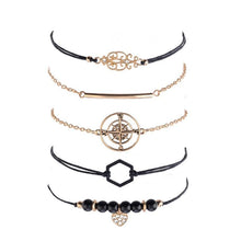 Load image into Gallery viewer, Bohemian Black Beads Chain Bracelets Bangles For Women Fashion Heart Compass Gold Color  Bracelets Sets Luxury Jewelry Gifts
