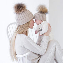 Load image into Gallery viewer, 2Pcs Modern Mother &amp; Baby Child Warm Winter Beanie Fur Pom Hat Crochet Ski Cap For Winter
