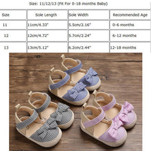 Load image into Gallery viewer, Newborn Infant Baby Summer Shoes Soft Crib Shoes Infants Anti-slip  Striped Bowknot Pre Walker Sandals
