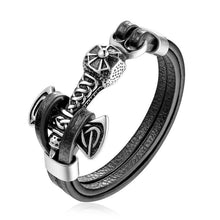 Load image into Gallery viewer, Genuine Leather Anchor Bracelet Men Lion Double Wolf Shackles Stainless Steel Charm Bracelets Wristband Fashion Jewelry
