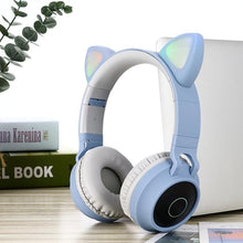 Load image into Gallery viewer, STEVVEX New Luxury Interesting LED Cat Ear Noise Cancelling Headphones Bluetooth 5.0  For Young People and  Kids Headset Support TF Card 3.5mm Plug With Mic
