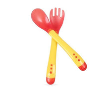 Load image into Gallery viewer, 1 Set Children Kids Tableware Temperature Silicone Soft  Spoon Fork Cutlery Feeding Dish Infant Boys and Girls Unique Baby Feeding Tool
