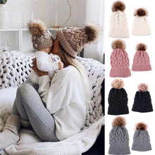 Load image into Gallery viewer, Luxury Modern Cute Kids Girls Hats Mother &amp; Daughter Warm Knitted Hat And Caps Winter Newborn Baby Cap
