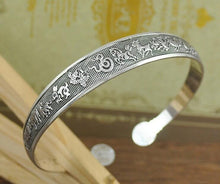 Load image into Gallery viewer, Big Elegant Luxury Amazing Classic Fashion Flower Metal Tibetan Indian Silver Vintage Retro Fashion Cuff Bracelet Bangle For Woman With Details of Animals
