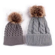 Load image into Gallery viewer, 2Pcs Modern Mother &amp; Baby Child Warm Winter Beanie Fur Pom Hat Crochet Ski Cap For Winter

