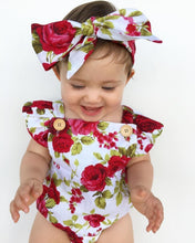 Load image into Gallery viewer, Luxury Modern Cute Floral Romper Baby Girls Clothes Jumpsuit Romper Headband Toddler Dress With Bow For Girls
