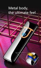 Load image into Gallery viewer, Luxury Modern USB Charging Electronic Lighter Windproof Slim Man Colorful Cigarette Lighter WIth Touch Sensor And Dragon Gravure Excellent for Gift

