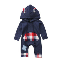 Load image into Gallery viewer, New Fashion Elegant Modern Autmn Romperfor For Newborn Infant Kids Baby Boys and Grid Romper Jumpsuit Hooded In Trendy Style
