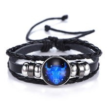 Load image into Gallery viewer, New Gemini C Leo Virgo Libra Scorpio 12 Constellation Amazing Black Elegant Punk Leather Bracelet Zodiac Bracelet For Men And Women
