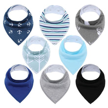 Load image into Gallery viewer, 8PCS/SET Comfortable Colorful 100% Organic Cotton Adjustable Snaps Bandana Saliva Bibs For Baby Boys &amp; Girls Kids
