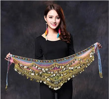 Load image into Gallery viewer, 1PC New Style Belly Dance Belt Newest Multi-color Glass Silk Velvet Dancing Belt Scarf Crystal BellyDance Waist Chain Hip Scarf

