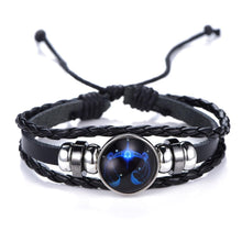 Load image into Gallery viewer, New Gemini C Leo Virgo Libra Scorpio 12 Constellation Amazing Black Elegant Punk Leather Bracelet Zodiac Bracelet For Men And Women
