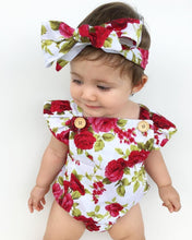 Load image into Gallery viewer, Luxury Modern Cute Floral Romper Baby Girls Clothes Jumpsuit Romper Headband Toddler Dress With Bow For Girls
