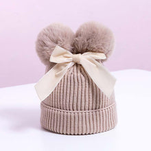 Load image into Gallery viewer, Luxury Modern Elegant New Girls Double Pompom Knitted Hat Warm Thicker Beanie Cap for Baby Girls In Winter elegant New Year Design
