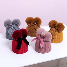 Load image into Gallery viewer, Luxury Modern Elegant New Girls Double Pompom Knitted Hat Warm Thicker Beanie Cap for Baby Girls In Winter elegant New Year Design
