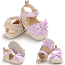Load image into Gallery viewer, Newborn Infant Baby Summer Shoes Soft Crib Shoes Infants Anti-slip  Striped Bowknot Pre Walker Sandals
