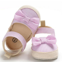 Load image into Gallery viewer, Newborn Infant Baby Summer Shoes Soft Crib Shoes Infants Anti-slip  Striped Bowknot Pre Walker Sandals
