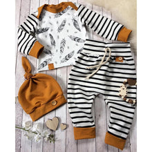 Load image into Gallery viewer, Modern Babz Pajamas Winter Baby Boy / Girl Clothing Feather T shirt Tops Striped Pants Outfit For Kids

