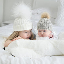 Load image into Gallery viewer, 2Pcs Modern Mother &amp; Baby Child Warm Winter Beanie Fur Pom Hat Crochet Ski Cap For Winter
