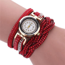 Load image into Gallery viewer, Fashion Casual Gold Quartz Women Rhinestone Watch Braided Leather Bracelet Watch Gift Ladies Wristwatch For Ladies  and Women
