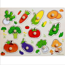Load image into Gallery viewer, Kid Early Educational Table With Shapes of Vegetables and Animals Baby Hand Grasp Wooden Puzzle Toy Alphabet And Digit Learning Education Child Wood Toy
