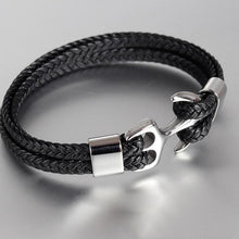 Load image into Gallery viewer, Modern Trend Leather Elegant Bracelet For Men Jewelry Blue Luxury Leather Gold Stainless Steel Anchor Braided Rope Amazing Nautical Style Friendship Bracelet Gift
